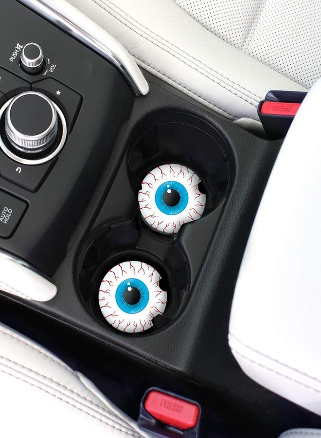 Elektroplate قواعد أكواب سيراميك للسيارات بتصميم عيون محتقنة بالدم (قطر 2.6 بوصة) | مناسبة لجميع أنواع السيارات والشاحنات وسيارات الدفع الرباعي وغيرها | ماصة للماء، مانعة للانزلاق، متينة | طقم من قطعتين - Image 2